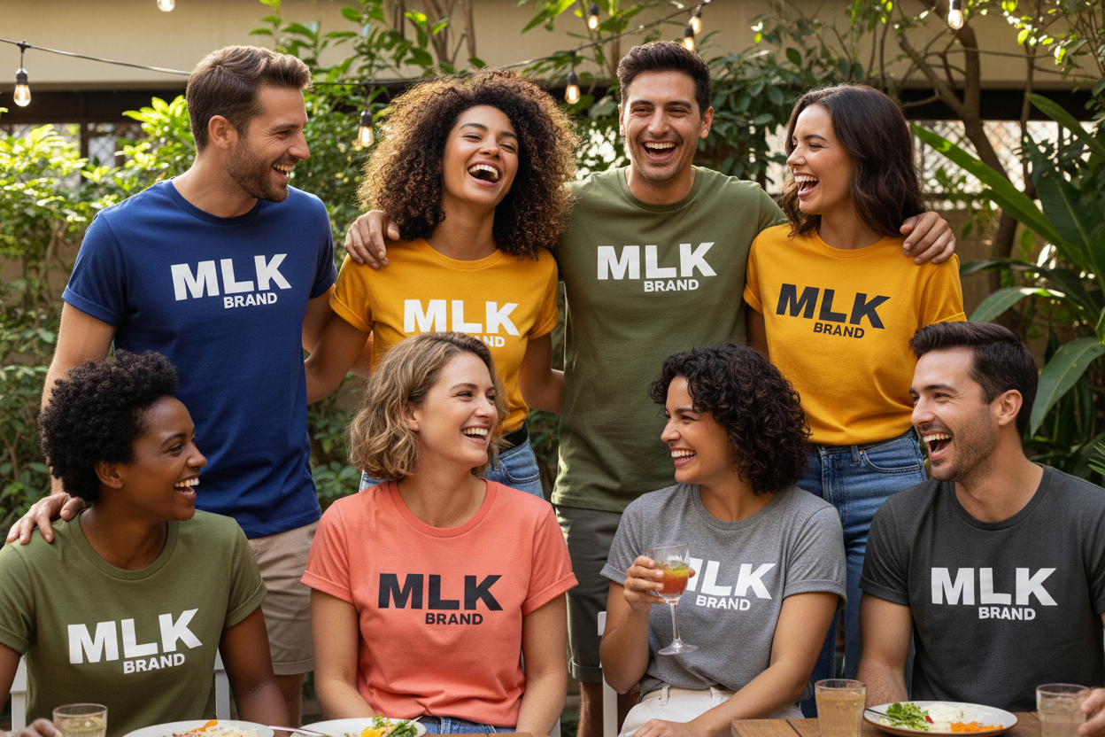 wearing shirts that say MLK Brand